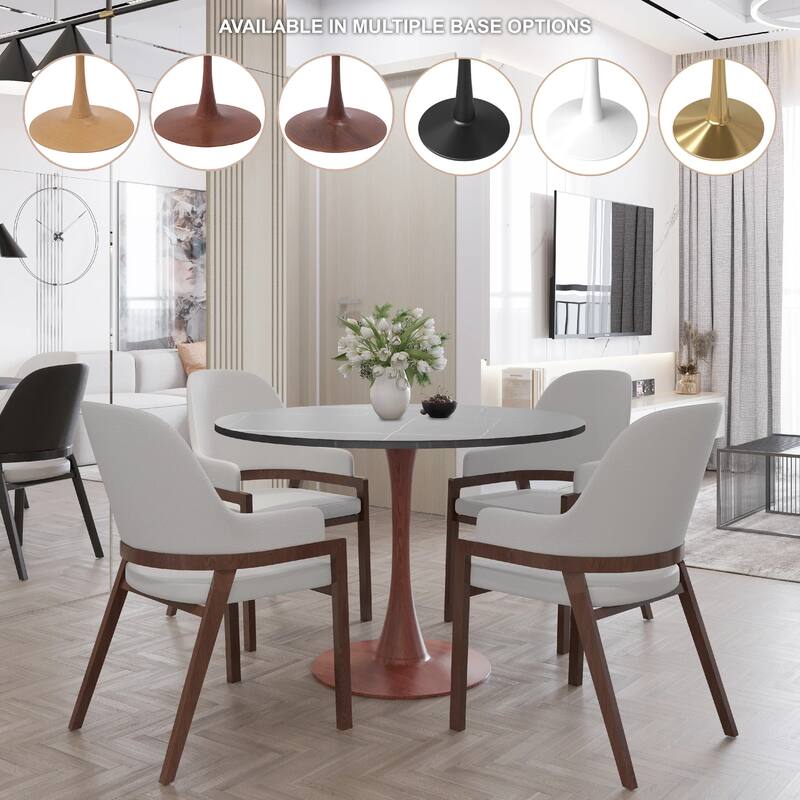 Bristol 35" Round Dining Table with Sintered Stone Top and Cherry Steel Pedestal Base for Modern Kitchen and Dining Room