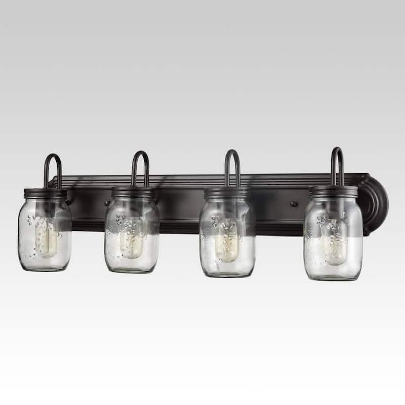 Rennes Industrial Mason Jar Bathroom Wall Sconces Bronze Finish 4-Light