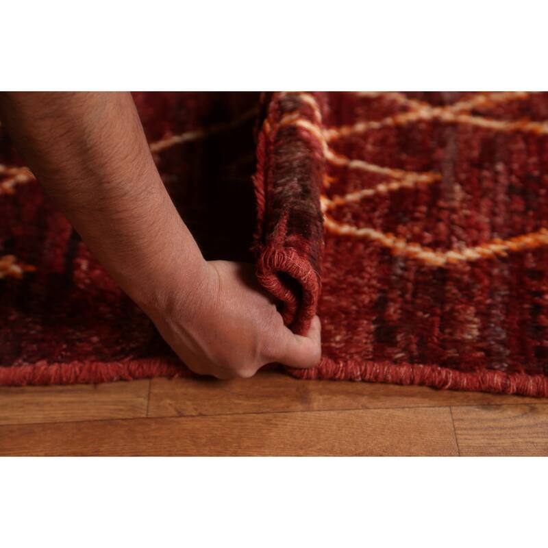Hand Knotted Oriental 100% Wool Carpet Modern Tribal Red Moroccan Area Rug - 7' 8'' X 5' 7''