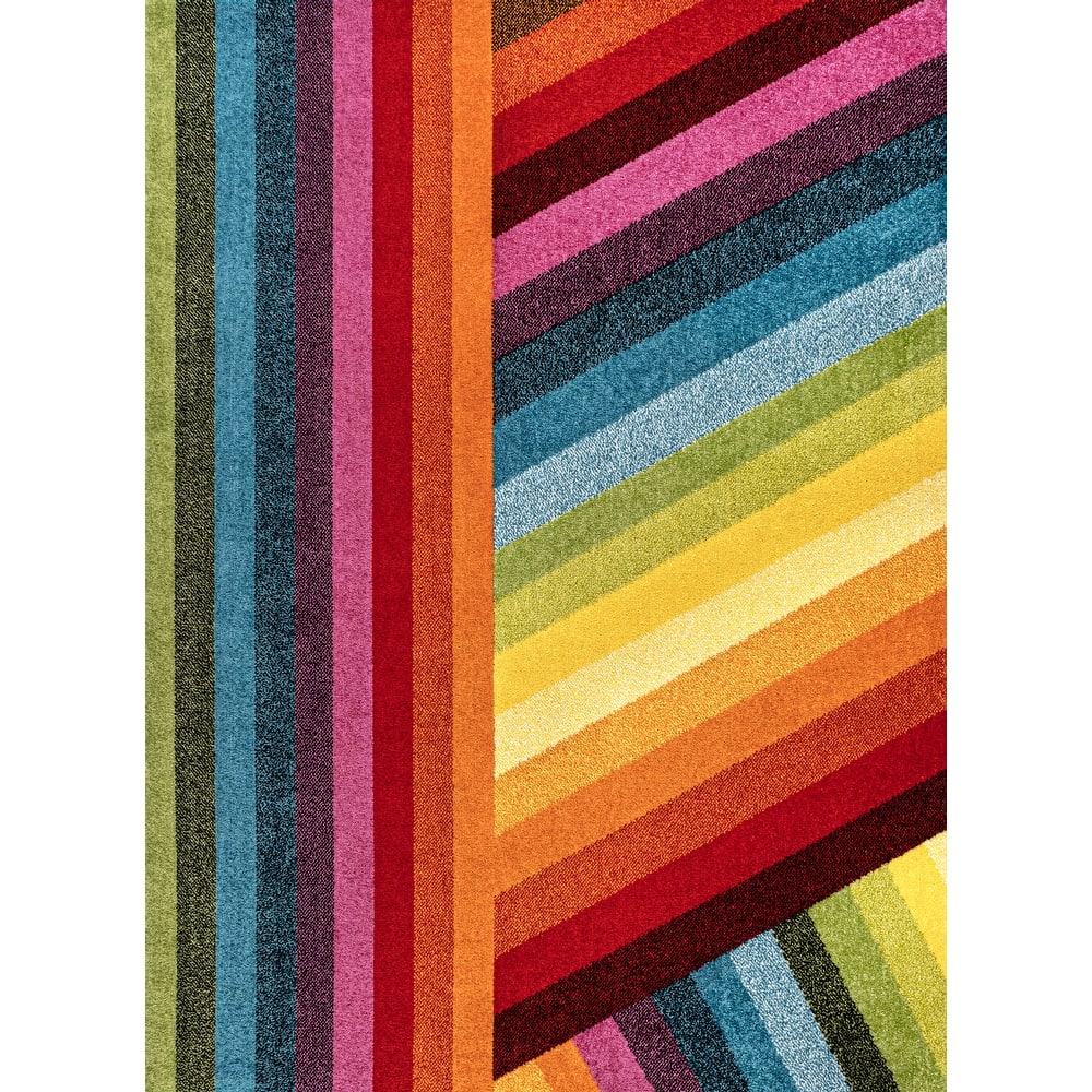 JONATHAN Y Kingdarr Rainbow Contemporary Stripe Multi Area Rug
