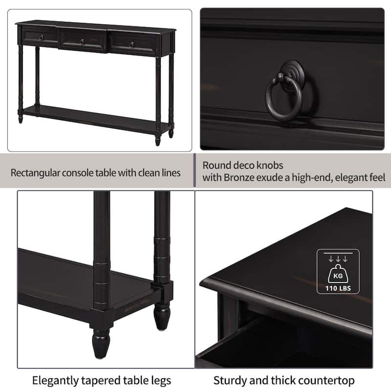 Console Table Sofa Table with Drawers and Long Shelf