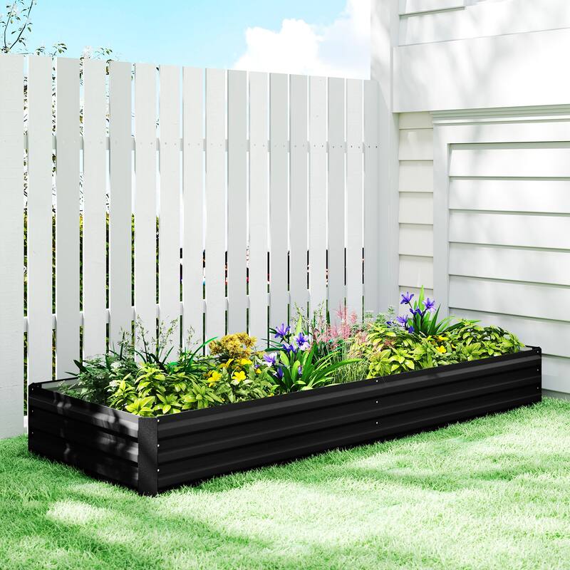 Outsunny Galvanized Raised Garden Bed, 8' x 3' x 1' Metal Planter Box, for Growing Vegetables, Flowers, Herbs, Succulents - Black
