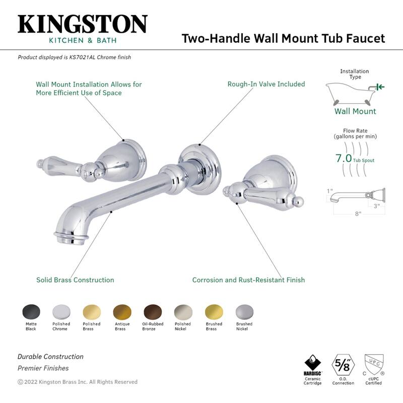 Kingston Brass English Country 3-Hole Wall Mount Roman Tub Faucet