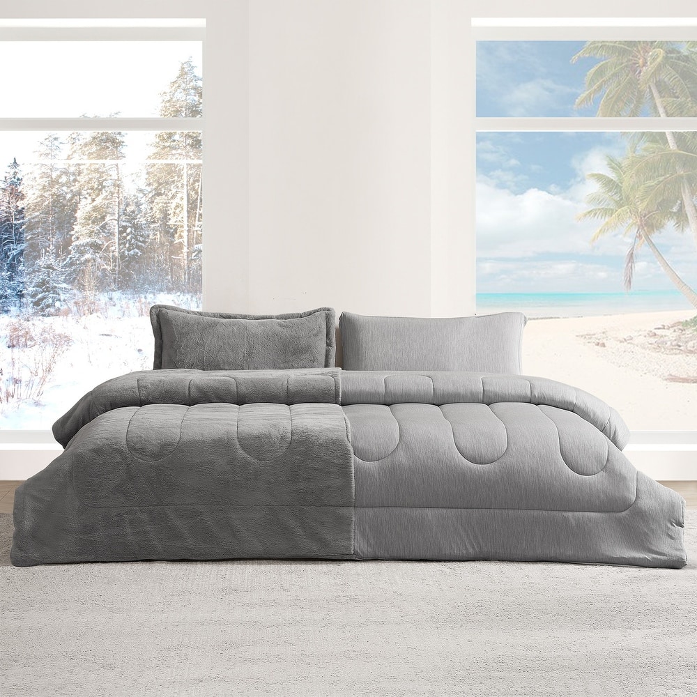 Opposites Attract® - Coma Inducer® Oversized Comforter Set - Plush Chartreux Gray + Cooling Silver Gray