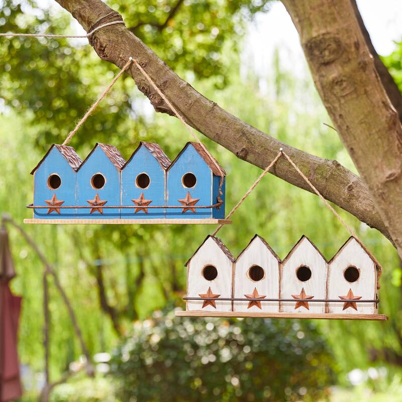 Glitzhome 17''L Large Retro Distressed Solid Wood Birdhouse with 4 holes - 17"L