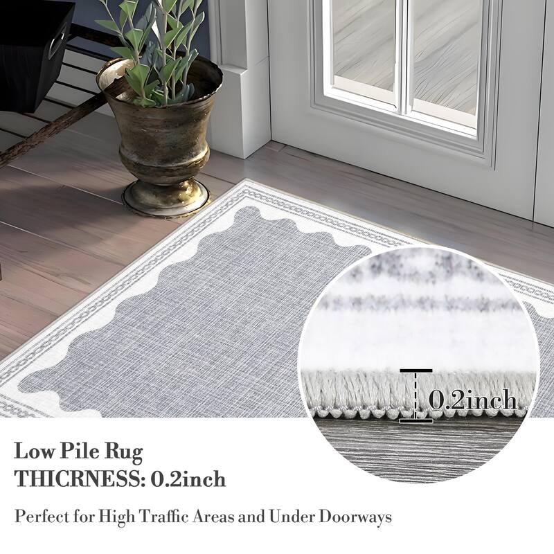 Scalloped Pattern Rugs for Living Room Bedroom Soft Non Slip Low Pile Throw Carpet Washable Foldable Area Rug