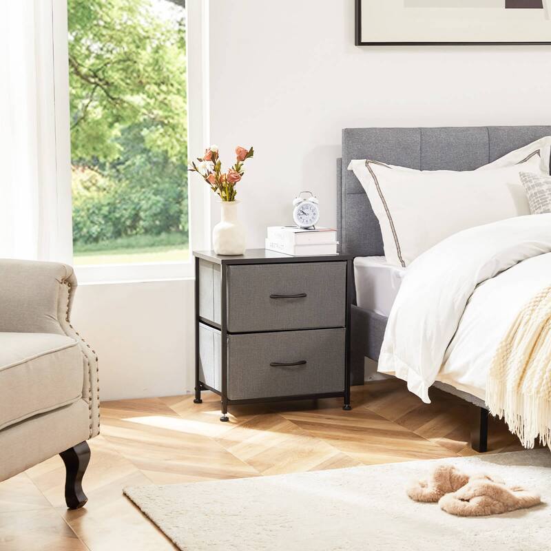 2-Drawer Dresser Chest, Small Fabric Nightstand with Wooden Top and Adjustable Feet,18x20 inch