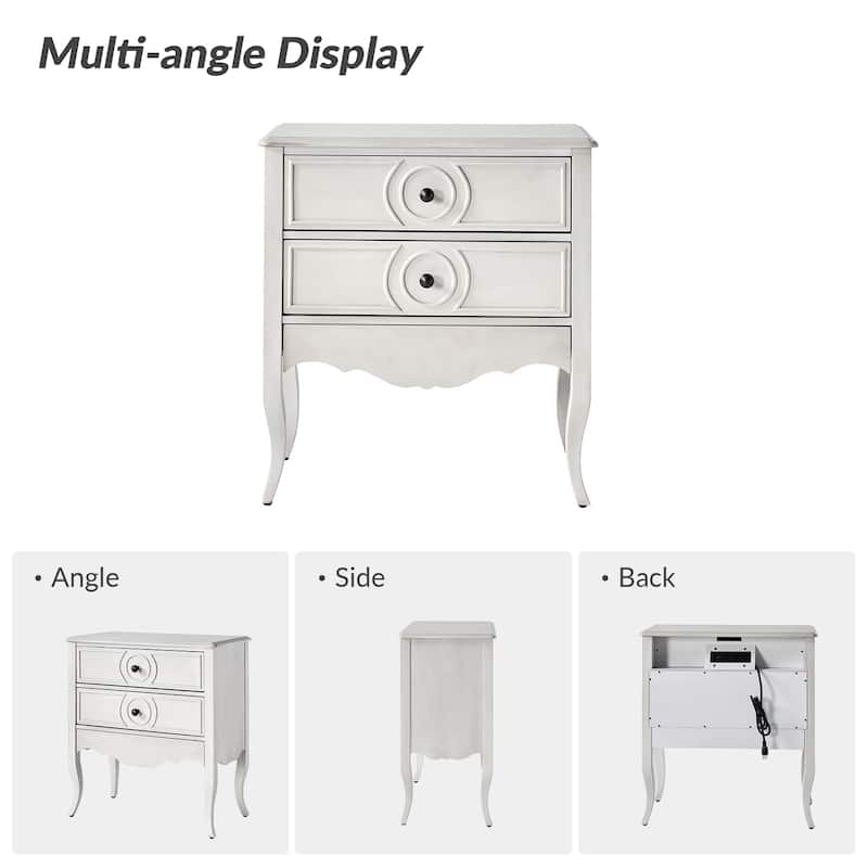 Sidney Traditional 3-Drawer Nightstand with Built-In Outlets and USB by HULALA HOME