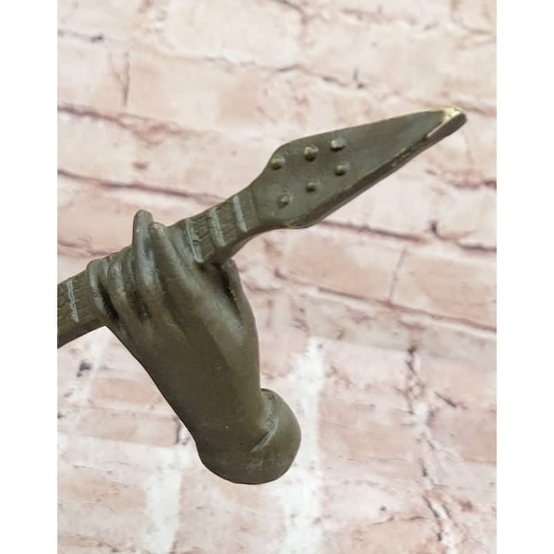 Electric Guitar Player Bronze Sculpture – Modern Musician Figurine On Marble Base