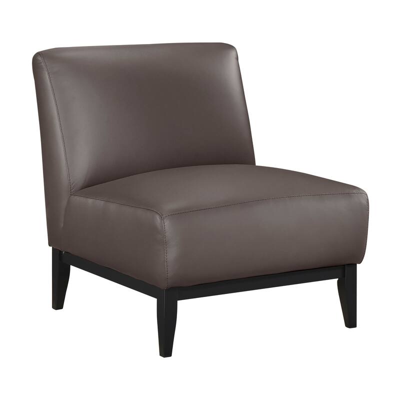 Hayes 28.5" Leather Accent Chair - Black Finish Solid Wood Legs - Dark Brown