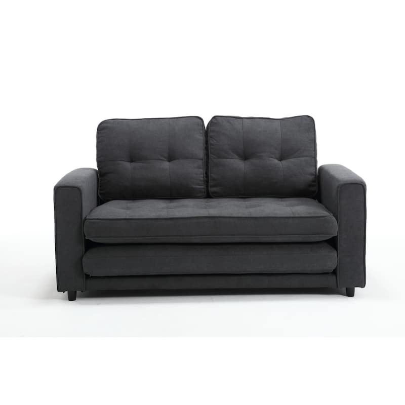 Velvet Upholstered Armsofa with Pull-Out Bed, Convertible Sleeper Sofa Bed for Small Bedroom, Loveseat with Side Pockets