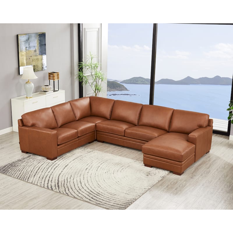 Hydeline Dillon Top Grain Leather Right-Facing Sectional Sofa with Chaise - Cinnamon Brown
