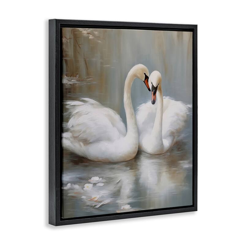 Stupell Kissing Swans on Pond Framed Floater Canvas Wall Art Design By Arlington Prints