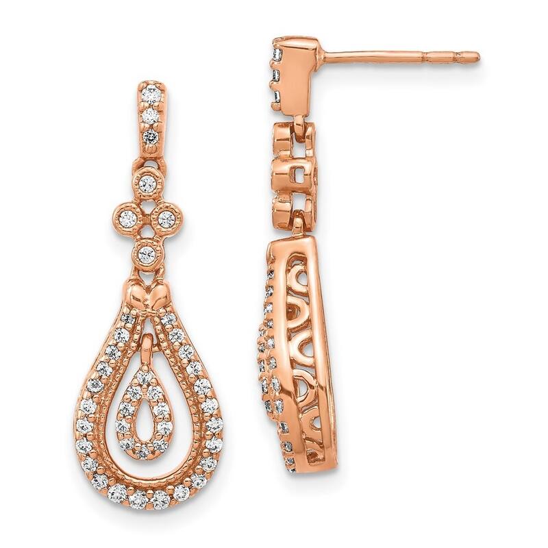 Curata 14k Rose Gold Polished Diamond Post Earrings - 26x9mm Wide