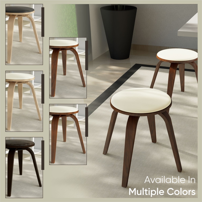 Pelya Minimalist Modern Round Counter Stool with Leather Seat & Poplar Wood Frame 360° Swivel Kitchen Bar Stool