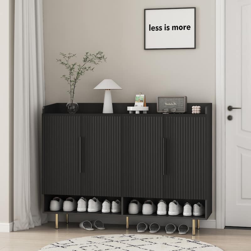 Modern 4-Door Shoe Cabinet, Large Entryway Storage Organizer with Adjustable Shelves in Black