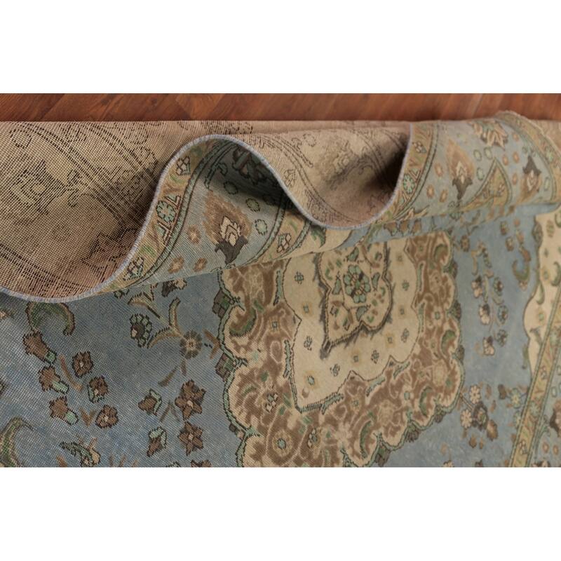 Light Blue Tabriz Persian Area Rug Hand-Knotted Oriental Wool Carpet - 7'10"x 11'1"
