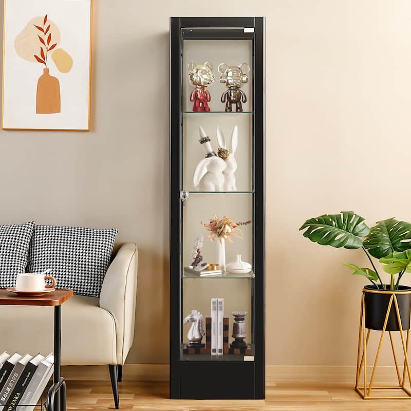 4-shelf Glass Curio Display Cabinet with Doors, RGB Light & Adjustable Storage Shelves - 63"H x 15.8"W x 15.8"D