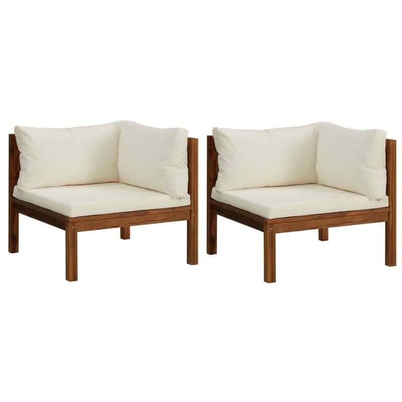 vidaXL Corner Sofas 2 pcs with Cream White Cushions Solid Acacia Wood - 27.2" x 27.2" x 24.6"