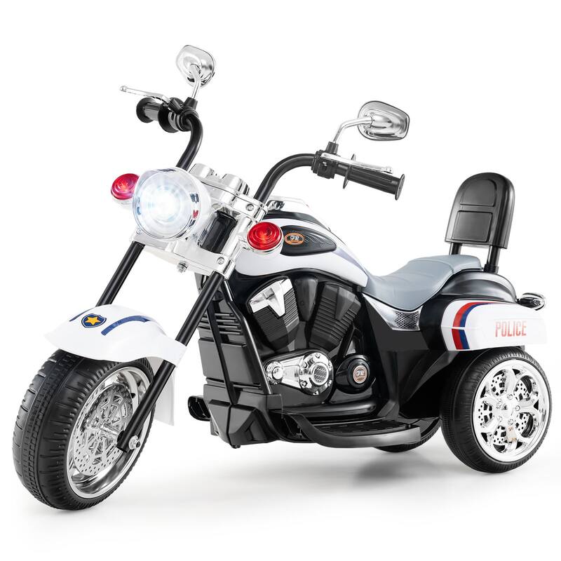 Gymax 6V Electric Kids Motorcycle 3-Wheel Ride On Toy w/ Adjustable - White