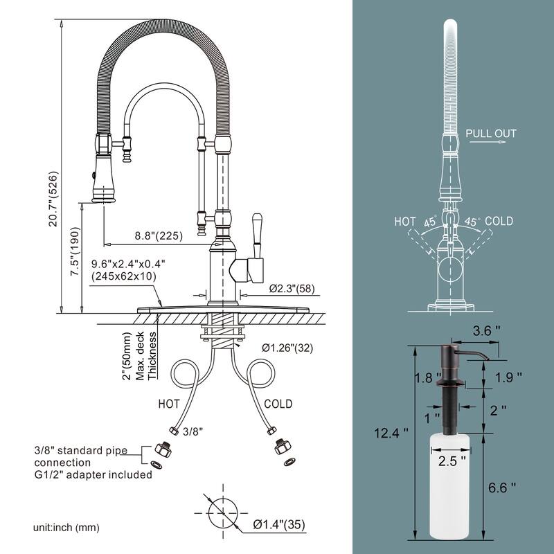WOWOW Single Handle Gooseneck Pull Down Sprayer Kitchen Faucet