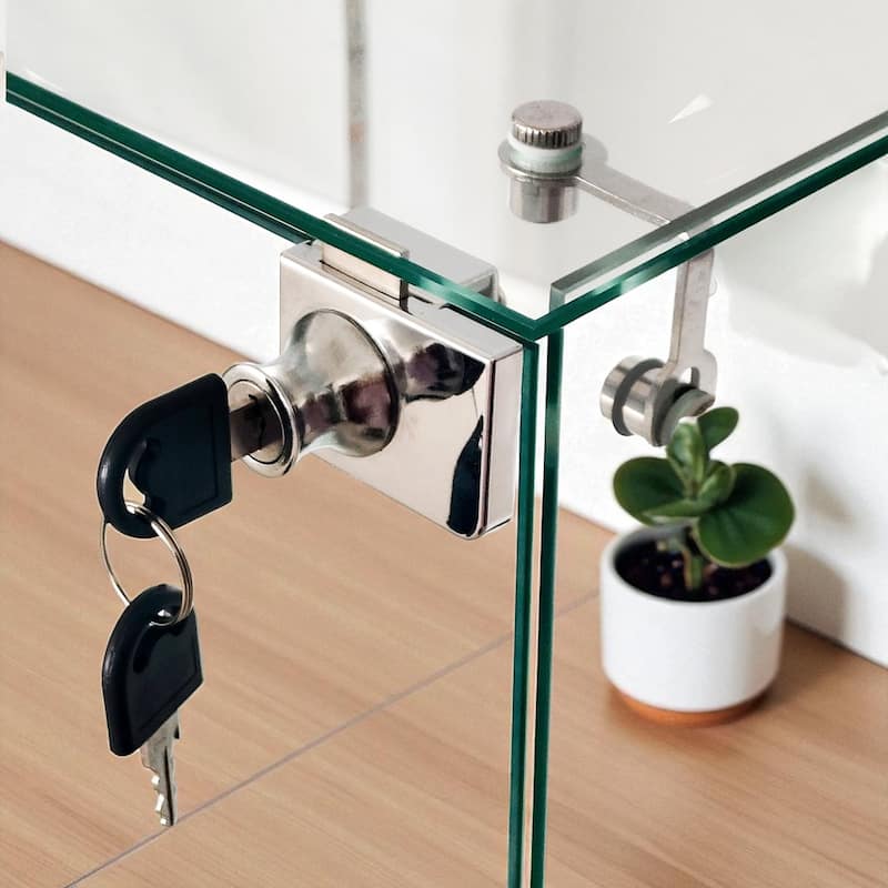Tempered Glass Display Cabinet with Bluetooth LED Lights, Lockable Doors, Storage Shelves and Casters