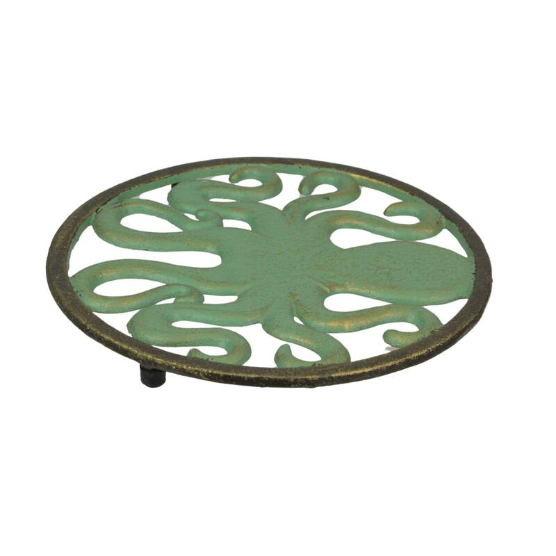 Cast Iron Octopus Trivet Verdigris/Bronze, 7.75", Heat-Resistant - 7.75 X 7.75 X 0.75 inches