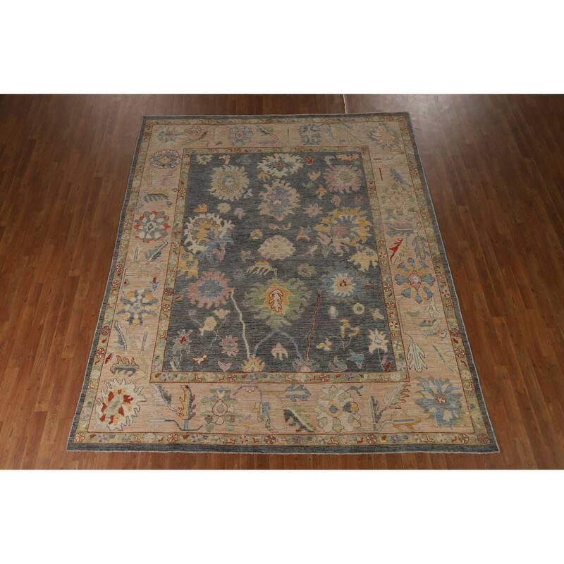 Hand Knotted Oriental 100% Wool Carpet Transitional All-Over Greys & Charcoal Oushak Area Rug - 9' 10'' X 8' 0''