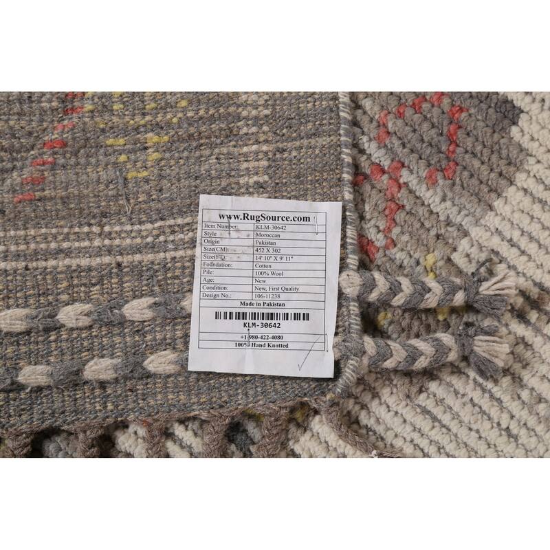 Geometric Moroccan Large Area Rug Hand-Knotted Wool Carpet - 9'11"x 14'10"