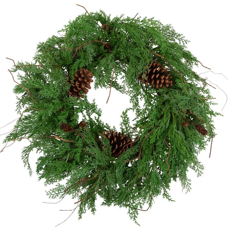 Pine Cones and Cedar Artificial Christmas Wreath - 26" - Unlit