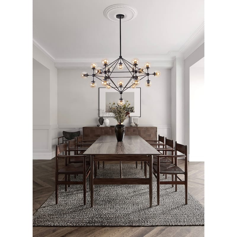 21-Light Black Iron Chandelier With Coffee Color Glass Shades