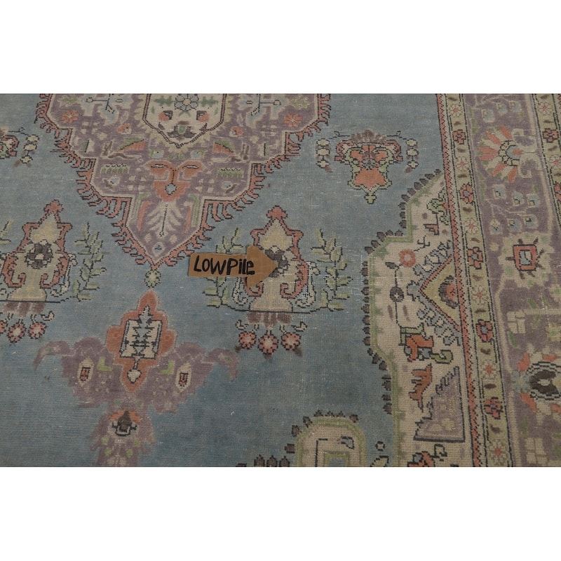 Hand Knotted Oriental 100% Wool Carpet Traditional Medallion Navy Blue & Blues Tabriz Area Rug - 9' 7'' X 6' 6''