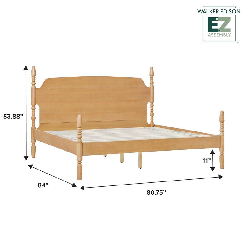 Walker Edison Easy Assembly Solid Wood King Bed with Wood-Turning Detail