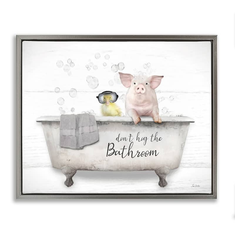 Stupell Don't Hog Bathroom Framed Floater Canvas Wall Art Design by Lori Deiter