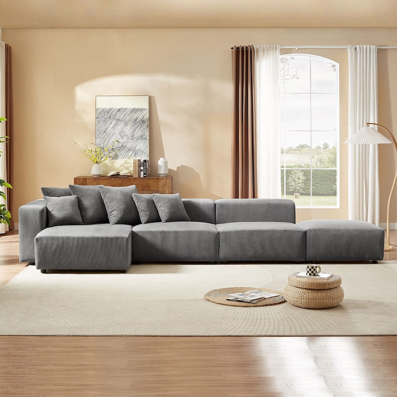 Soft Corduroy Sectional Modular Sofa Set L-Shaped Chaise Couch