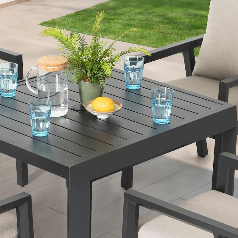 Outdoor Aluminum Dining Table with Umbrella Hole, Black