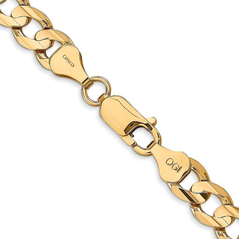 Curata 14k Yellow Gold 6.75mm Open Concave Curb Chain Anklet Bracelet - 9 Inch - Lobster Claw