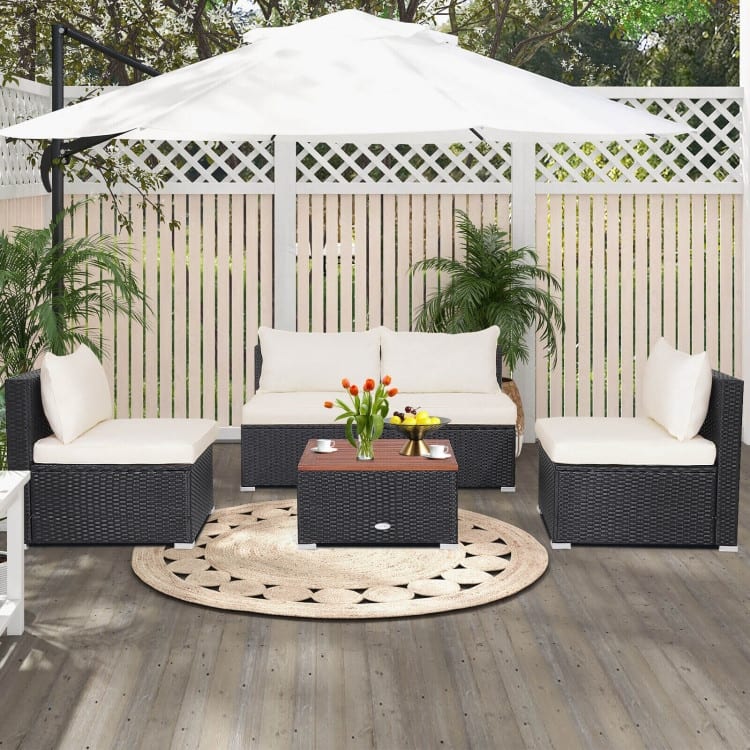 5-Piece Modern Outdoor Furniture Set for Backyard and Poolside - 27" x 25" x 25.5" (L x W x H) - White