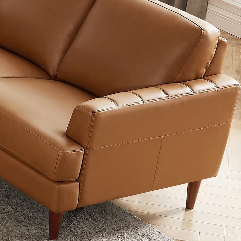 Ivy Living Cassia Top Grain Leather Loveseat with Feather Memory Foam and Springs