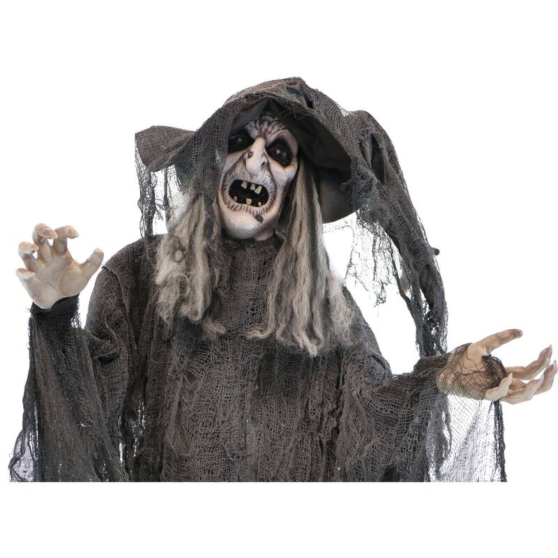 69-In. Standing Witch, Indoor/Covered Outdoor Halloween Decoration, LED White Eyes, Poseable, , Phoenix