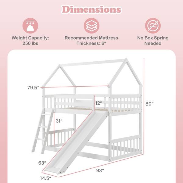 Gymax Twin Over Twin House Bunk Bed w/ Slide Solid Wood Low Bunk Bed