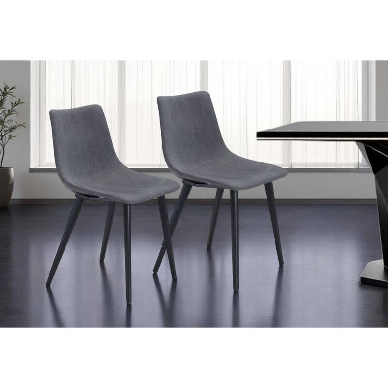 Set of 2 Modern Grey Dining Chairs with Upholstered Seat and Black Metal Legs for Living Room - 31.9”H x 18.5”W x 20.1”D