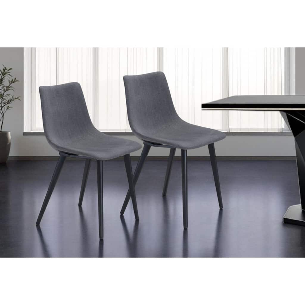 Set of 2 Modern Grey Dining Chairs with Upholstered Seat and Black Metal Legs for Living Room - 31.9”H x 18.5”W x 20.1”D