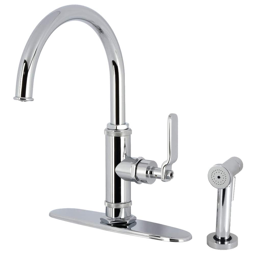 Kingston Brass Whitaker Single-Handle Deck Mount Kitchen Faucet with Brass Sprayer