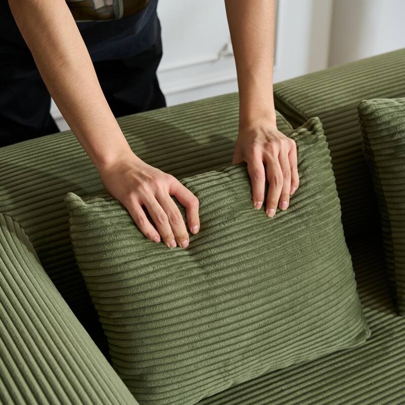 59.05'' Corduroy Convertible Sofa Bed with Cylindrical Pillow, Floor Sofa Lounge Couch