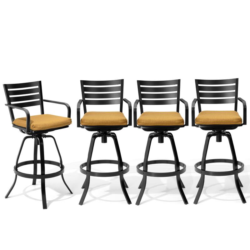 Outdoor Patio Swivel Aluminum Bar Stools Dining Chairs with Sunbrella Cushion - ECHOTEAK - 4-Piece