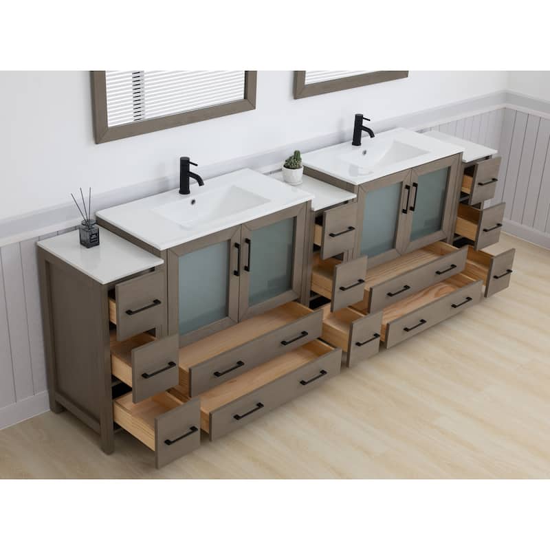 Vanity Art 108" Double Sink Bathroom Vanity Set 13 Dove-Tailed Drawers 3 Cabinets 2 Shelves Soft-Closing Doors with Free Mirror