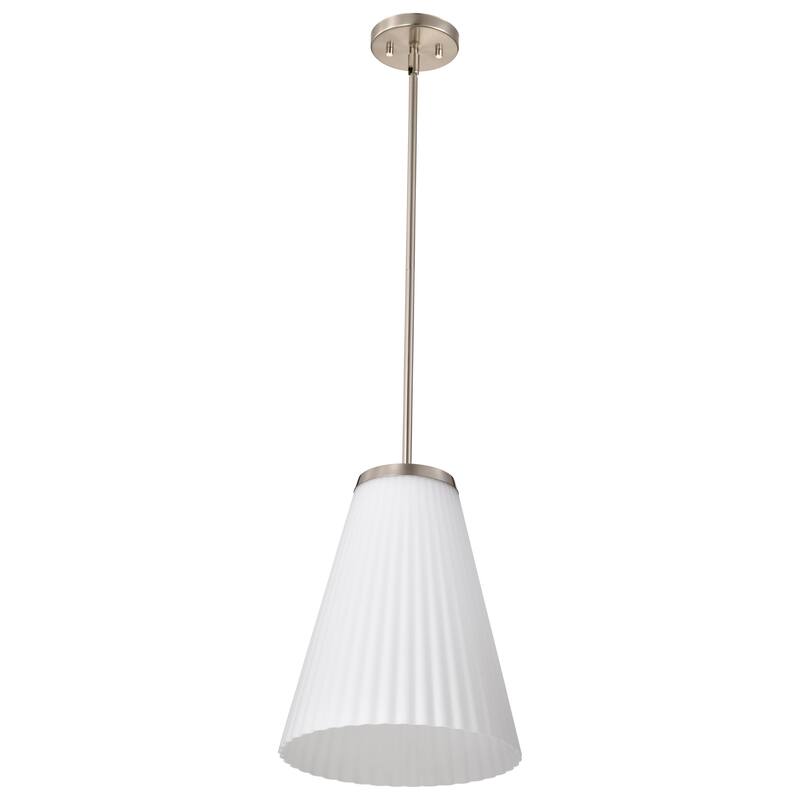 Royale Large Pendant Brushed Nickel Finish Ribbed White Glass - Brushed Nickel