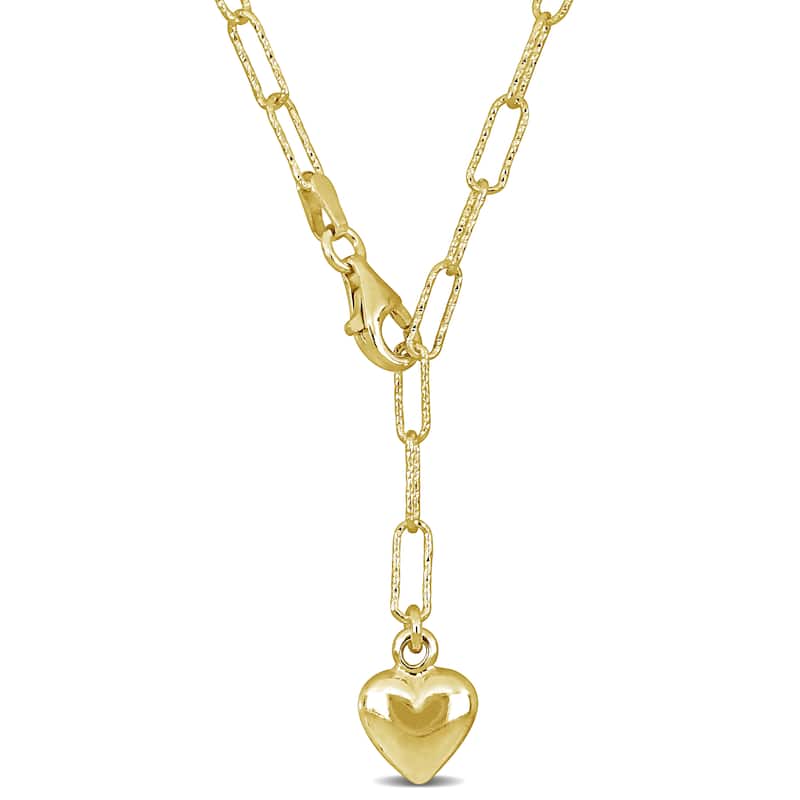 Miadora Paperclip Heart Lariat Necklace Yellow Silver