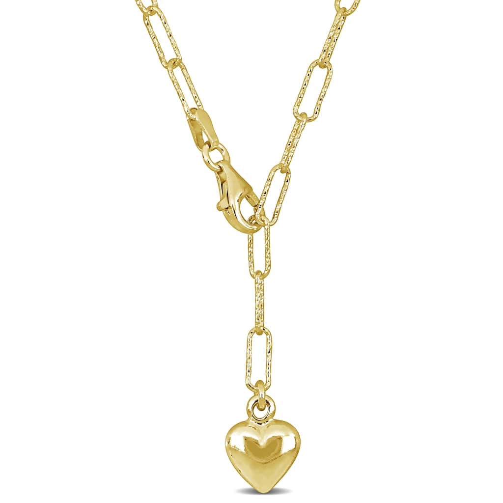 Miadora Paperclip Heart Lariat Necklace Yellow Silver
